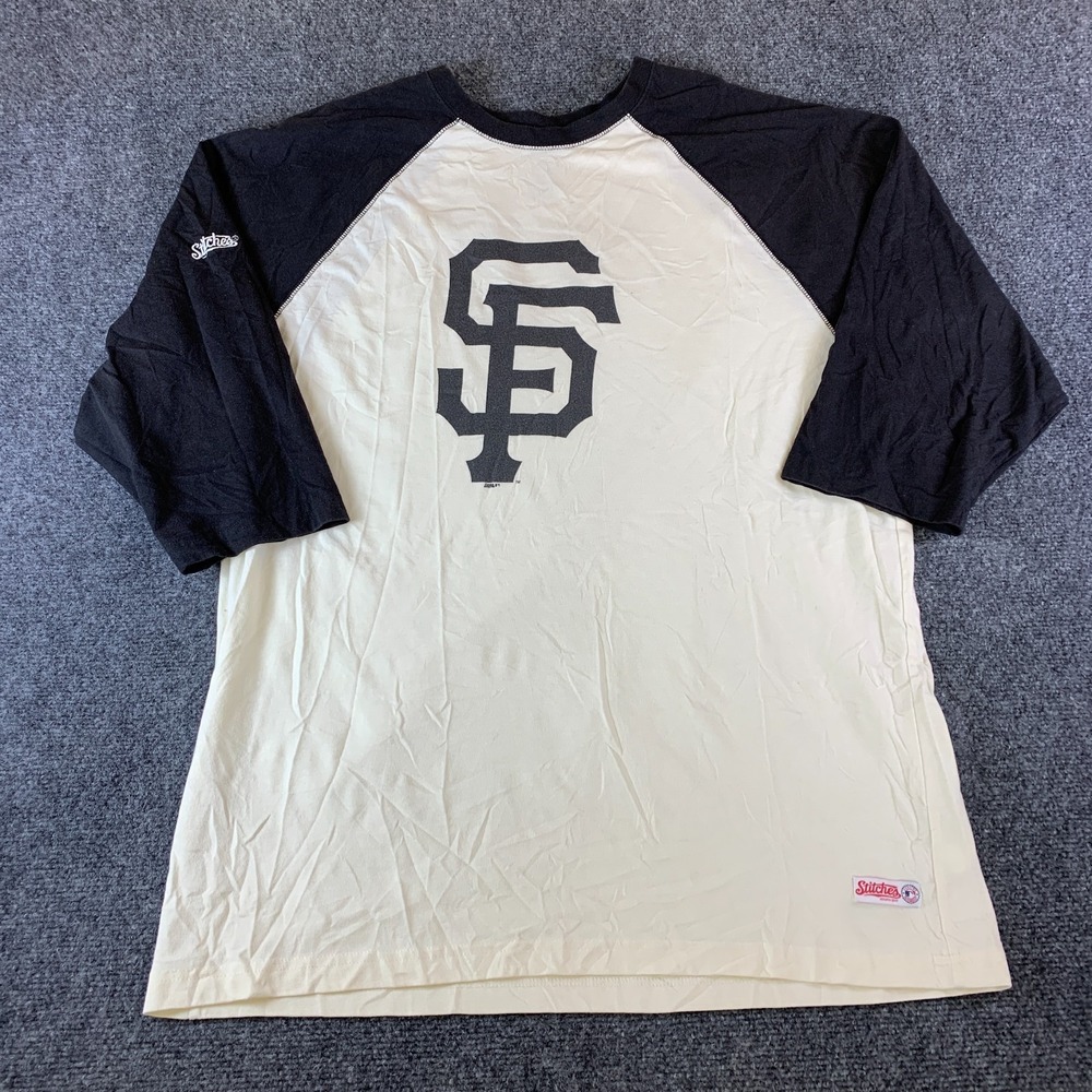 Stitches San Francisco Giants MLB T-Shirt Mens XL Beige Black Raglan Sleeve